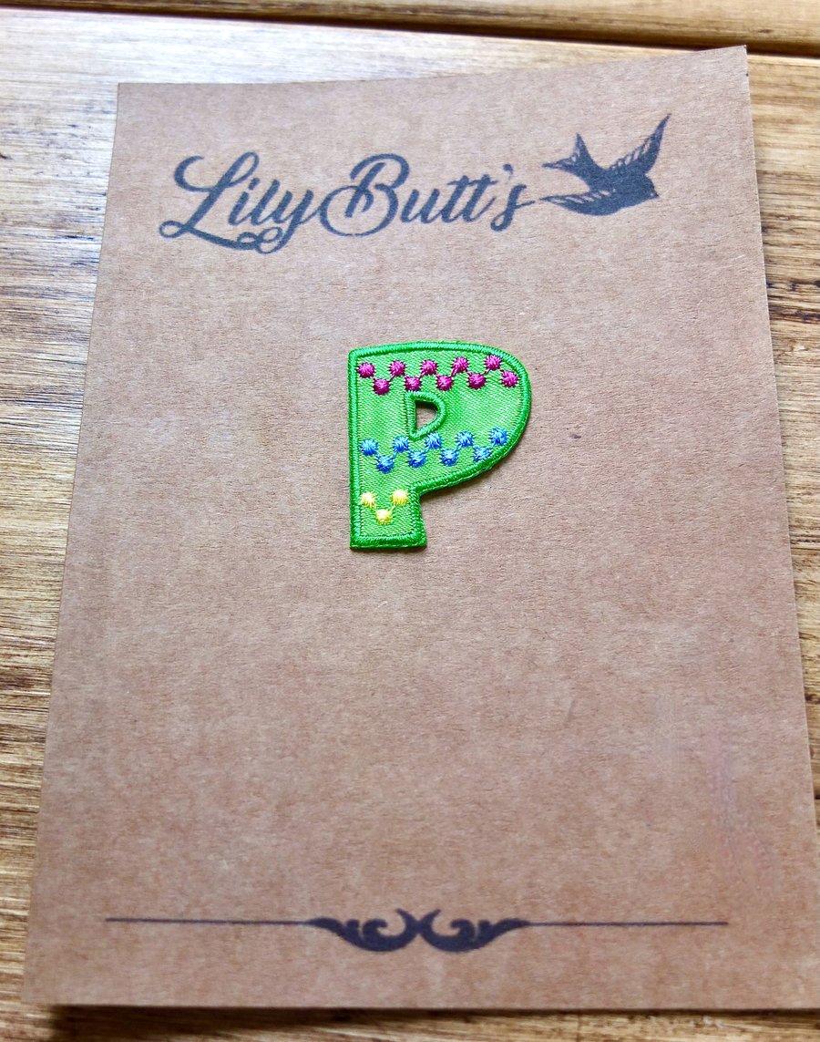 Brand New Iron on Embroidered Letter P Patch 33mm x 37mm