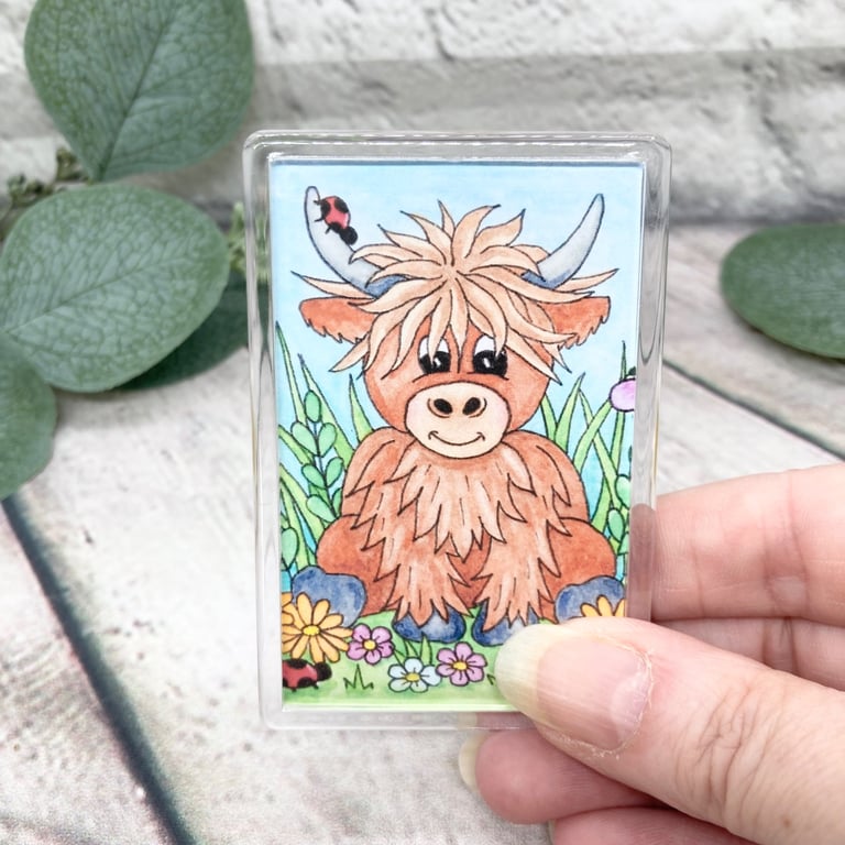 Fridge Magnet - Baby Highland Cow - Acrylic Fridge Magnet 