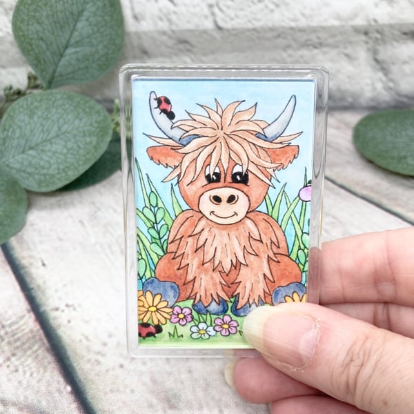Fridge Magnet - Baby Highland Cow - Acrylic Fridge Magnet 