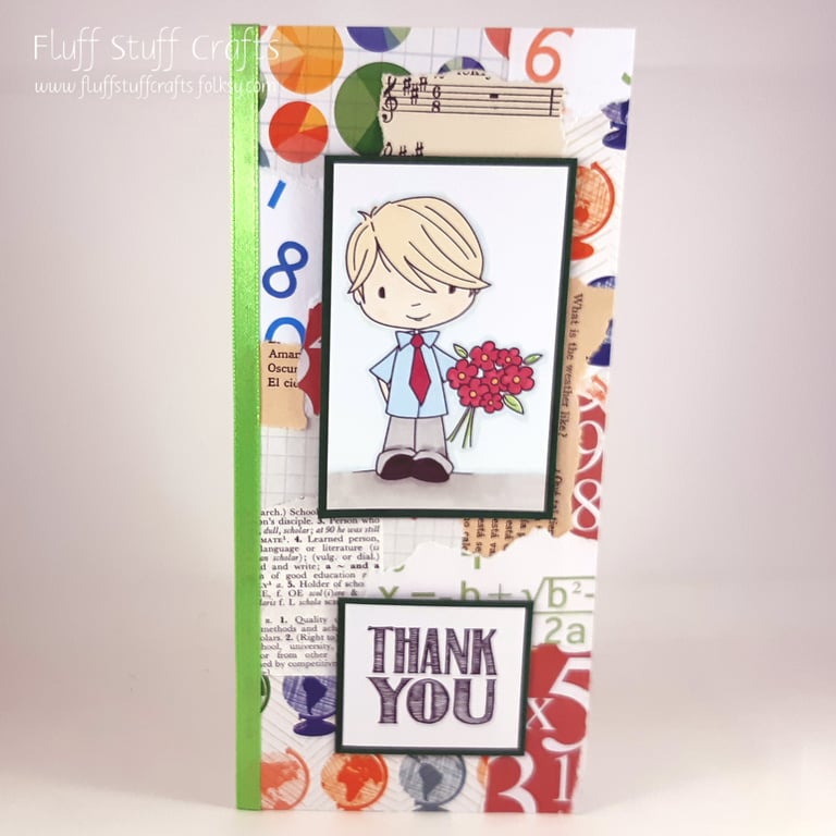 Handmade collage schoolboy thank you teacher card