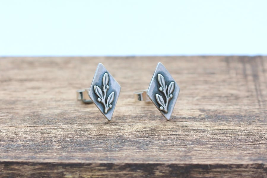 Silver Floral Earrings - Floral Stud Earrings - Silver Berry Stud Earrings
