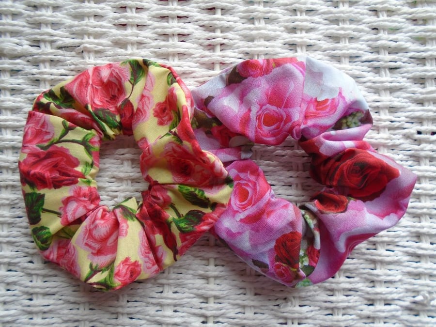 Pack of 2  Hair Scrunchies Roses 