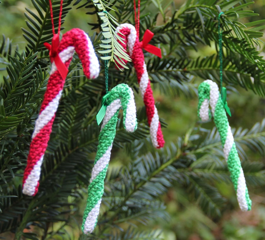 Pair of Hand Knitted Candy Canes 