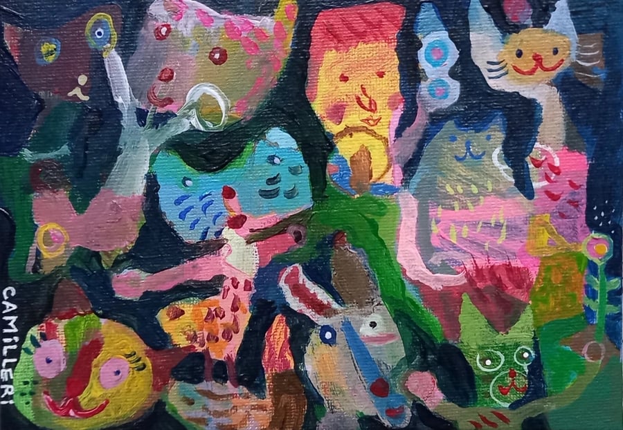 Original intuitive acrylic painting on canvas board