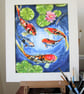 Fishes and Lilies. Original Painting of Koi fish in a pond - Image 5