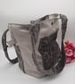 Silver and Ash grey chenille handbag with decorative buttons.  - Image 5