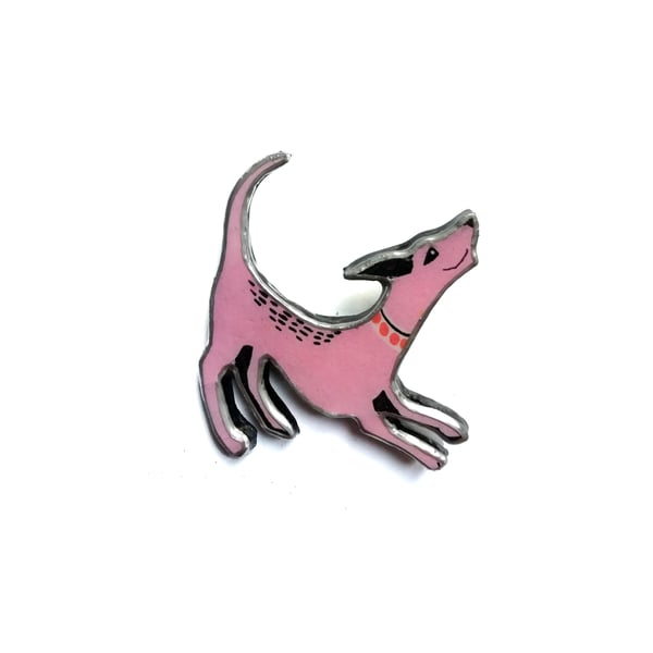 Whimsical cute statement Pink Dog Resin Brooch by EllyMental