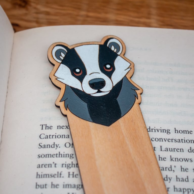 Handpainted Badger Bookmark – Laser Cut Plywood