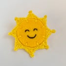 Sun brooch smiling embroidery with micro crochet sun rays