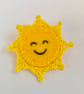 Sun brooch smiling embroidery with micro crochet sun rays
