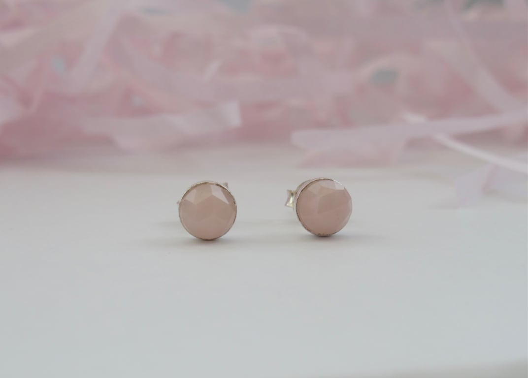 Pastel Pink Opal sterling silver stud earrings