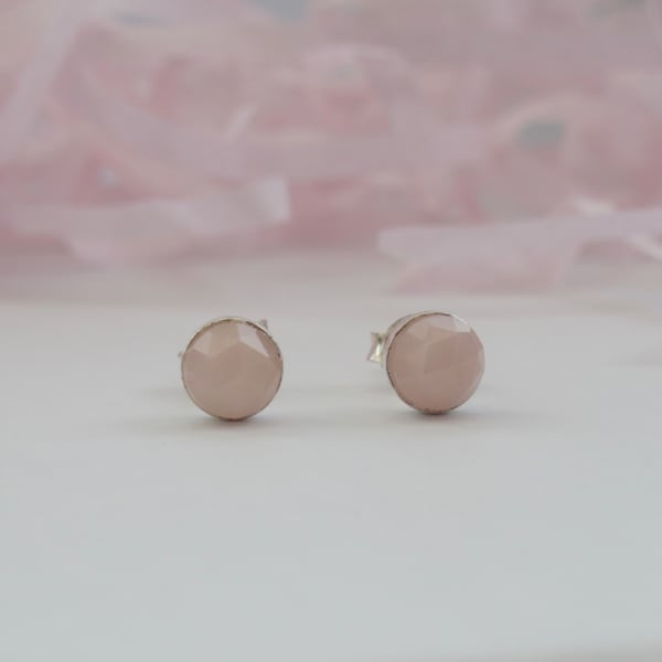 Pastel Pink Opal sterling silver stud earrings