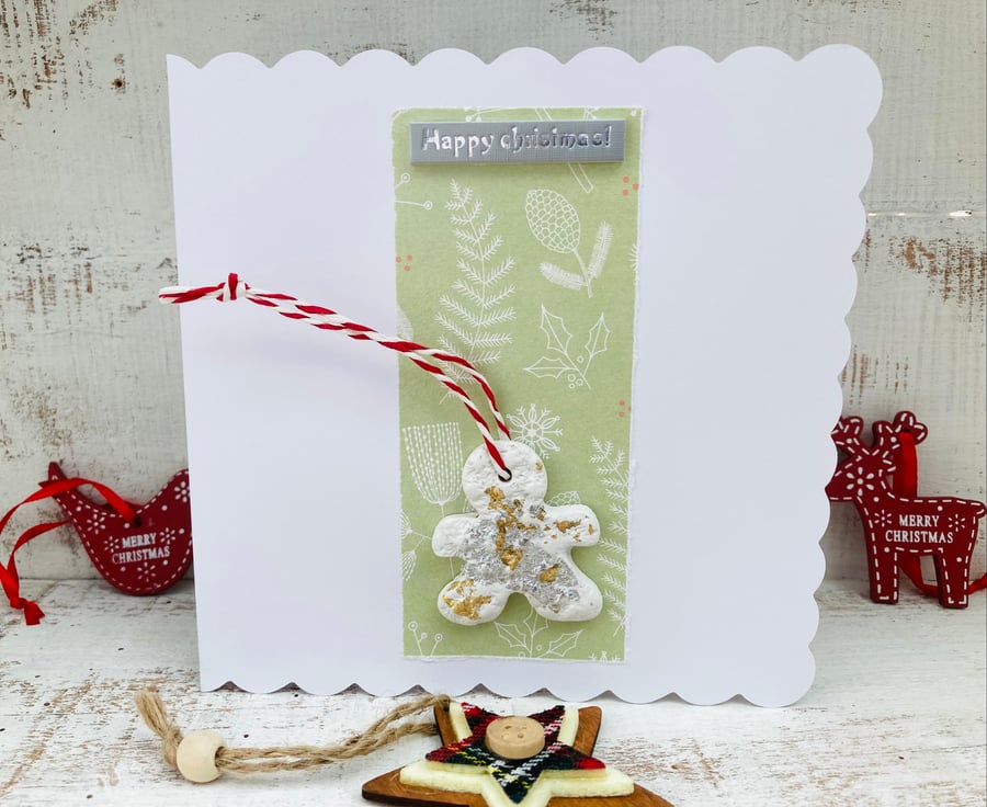 Hand made christmas card, gift and card rolled into one, christmas hanger