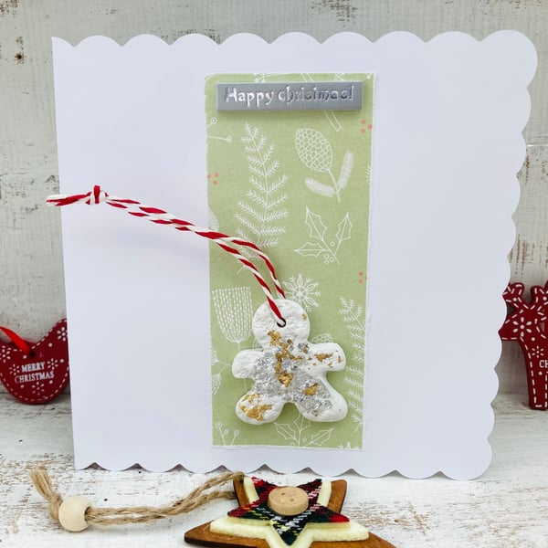 Hand made christmas card, gift and card rolled into one, christmas hanger