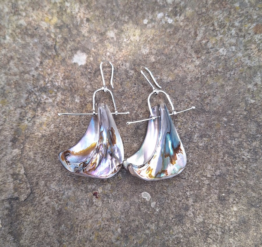 Mother of pearl earrings. Seashell luster. Silver 925