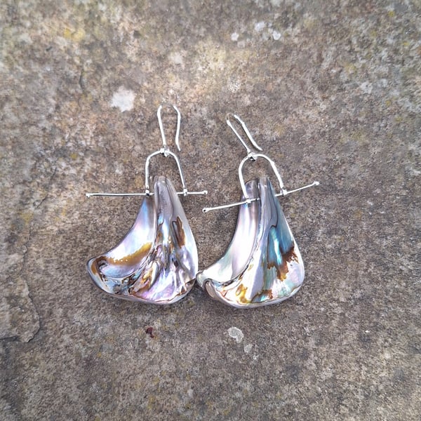 Mother of pearl earrings. Seashell luster. Silver 925