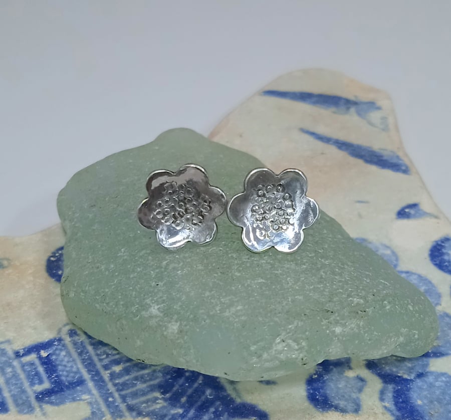 Sterling Silver Textured Stud Earrings (ERSSSTFL1) - UK Free Post