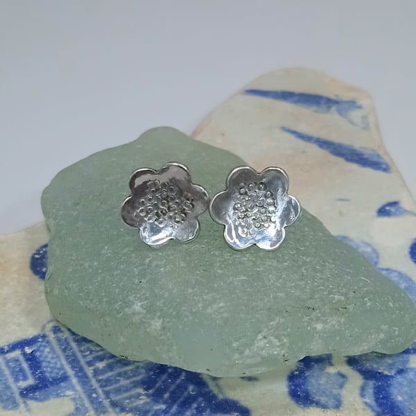 Sterling Silver Textured Stud Earrings (ERSSSTFL1) - UK Free Post