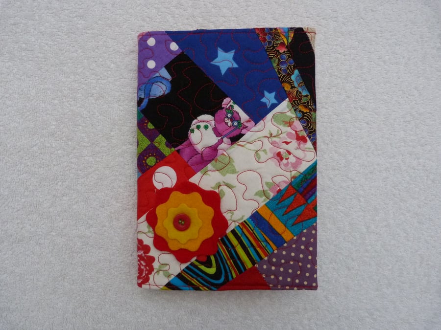 Notebook. A5 size. Lined Notepad with Quilted Crazy Patchwork Cover. Orange
