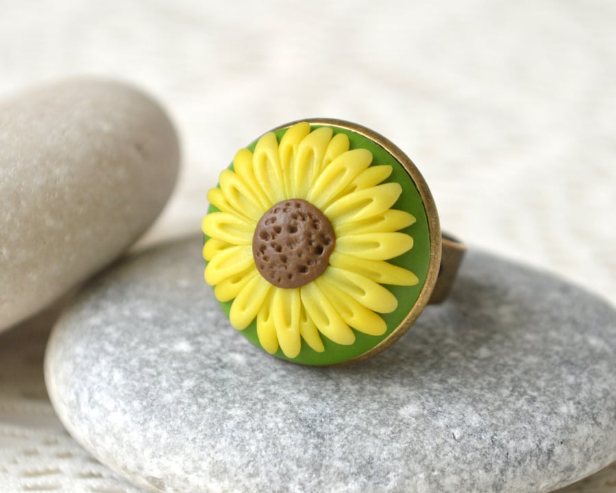 Polymer Clay Sunflower Ring