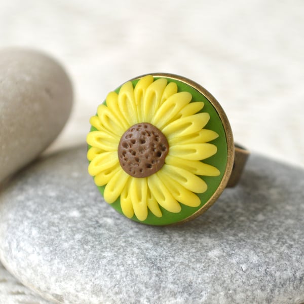 Polymer Clay Sunflower Ring