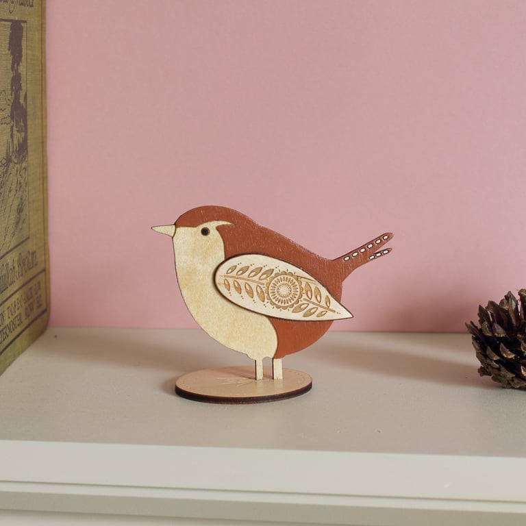 Standing Wooden Jenny Wren Decoration