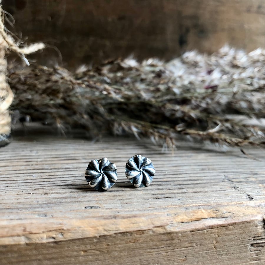 Sterling Silver Flower Earrings - Dahlia Studs - Handmade Jewellery 