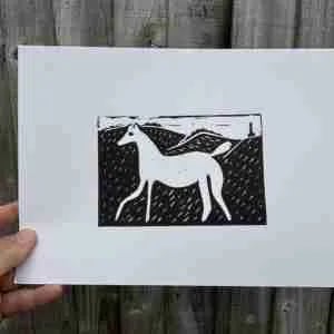 Cherhill White Horse original linocut 