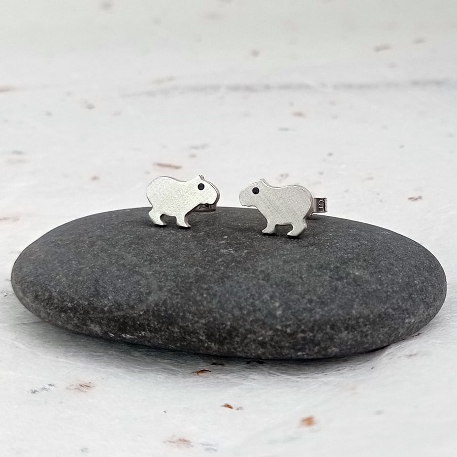 Recycled Sterling Silver Capybara Earrings – Cute Handmade Animal Jewellery