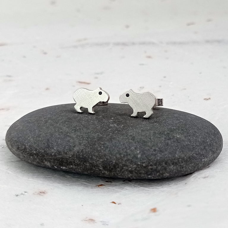 Recycled Sterling Silver Capybara Earrings – Cute Handmade Animal Jewellery