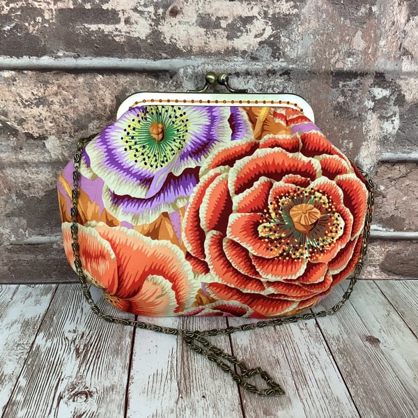 Poppy Flowers small fabric frame clutch makeup bag handbag purse