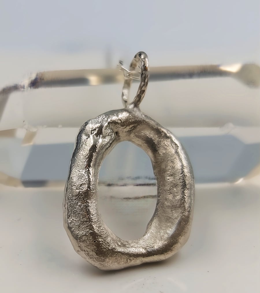 Molten Sterling Silver Initial O Pendant – Handmade Organic Letter Necklace
