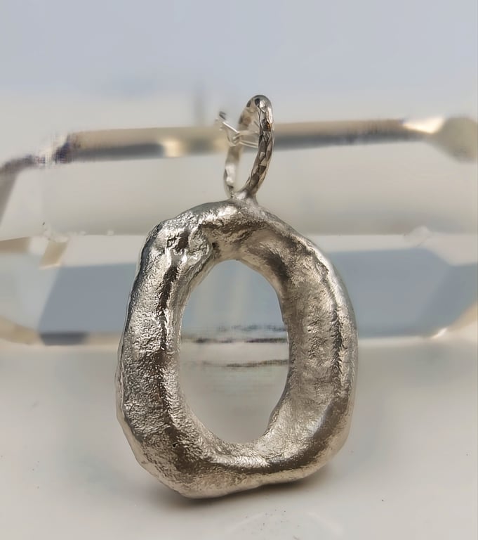 Molten Sterling Silver Initial O Pendant – Handmade Organic Letter Necklace