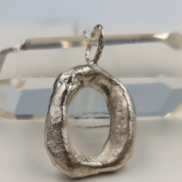 Molten Sterling Silver Initial O Pendant – Handmade Organic Letter Necklace