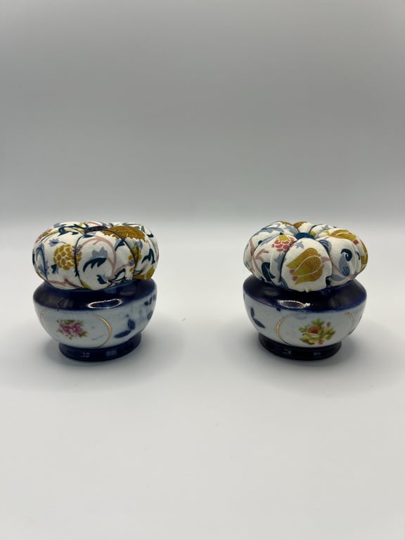 A Pair of Vintage Upcycled Ceramic Decorative Small Pin Cushions