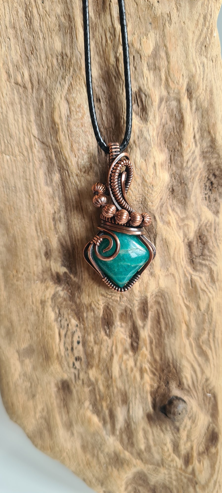 Natural Green Amazonite & Copper Necklace Pendant Gift Crystal Jewellery Jewelry