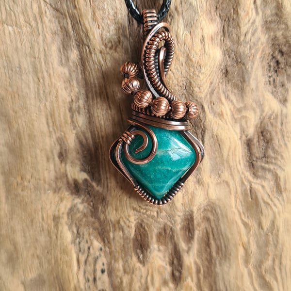 Natural Green Amazonite & Copper Necklace Pendant Gift Crystal Jewellery Jewelry