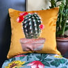 Velvet Cactus Cushion, Mustard gold velvet pillow, Velvet piped cushion