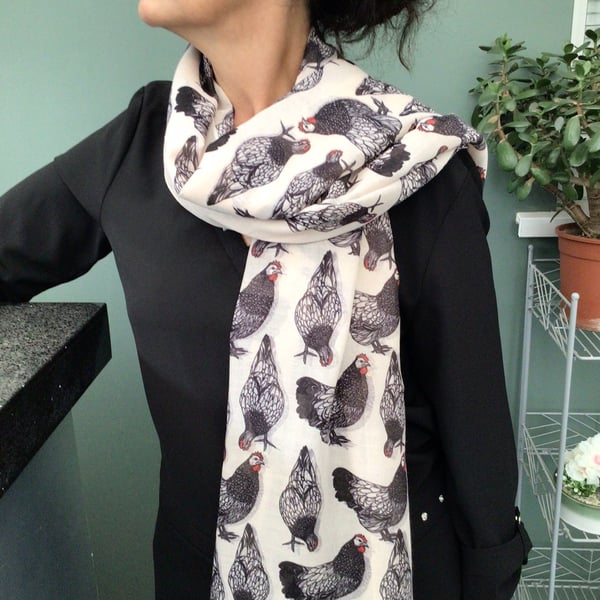 Chicken scarf - Ladies Fashion Scarf - Farmyard Animal Scarf