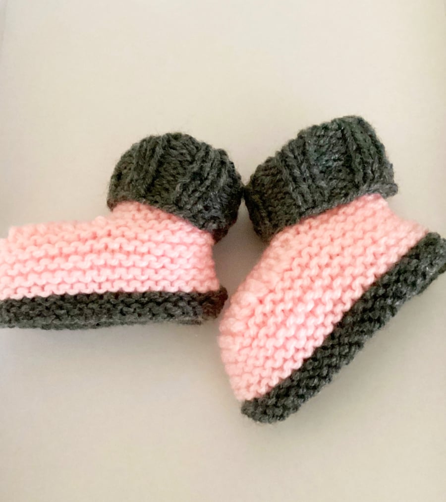 Pink knitted baby booties premature, newborn, baby doll 