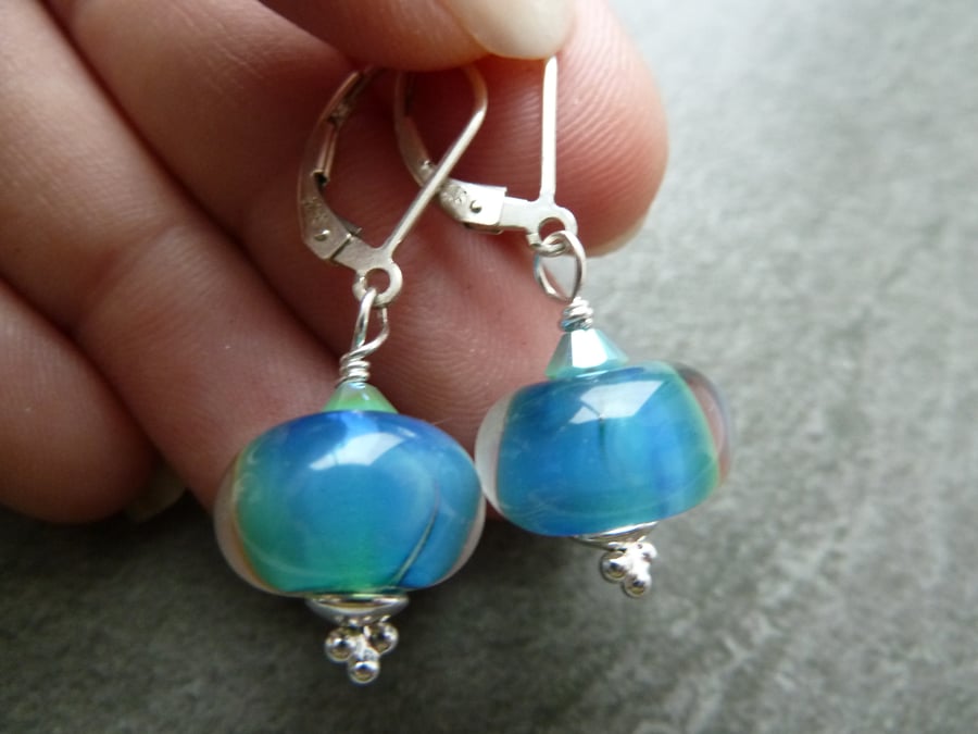 sterling silver earrings, lampwork glass jewellery