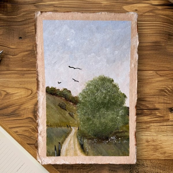 Original acrylic  vintage style landscape painting, landscape painting 