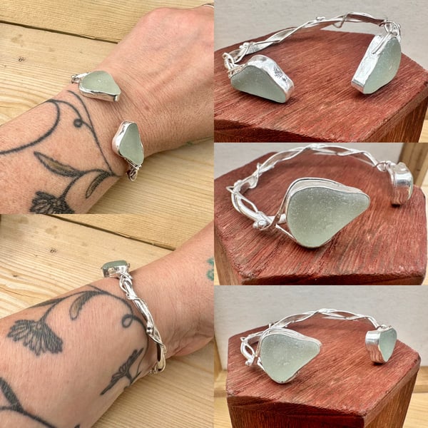 Sea glass and Seaweed Cuff