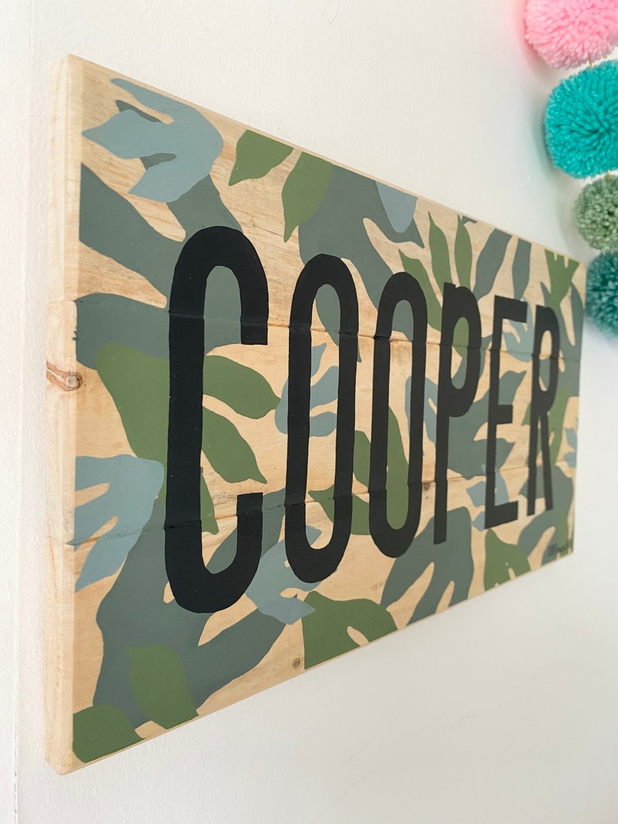 Custom Multi Colour Dinosaur Footprint Wooden Name Sign