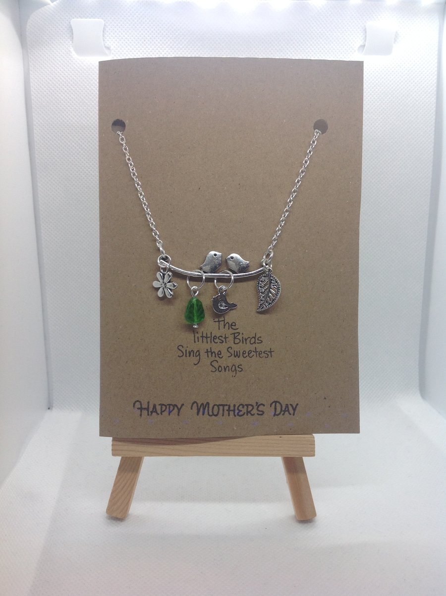 Mother's Day necklace, hand made, attached to greetings card
