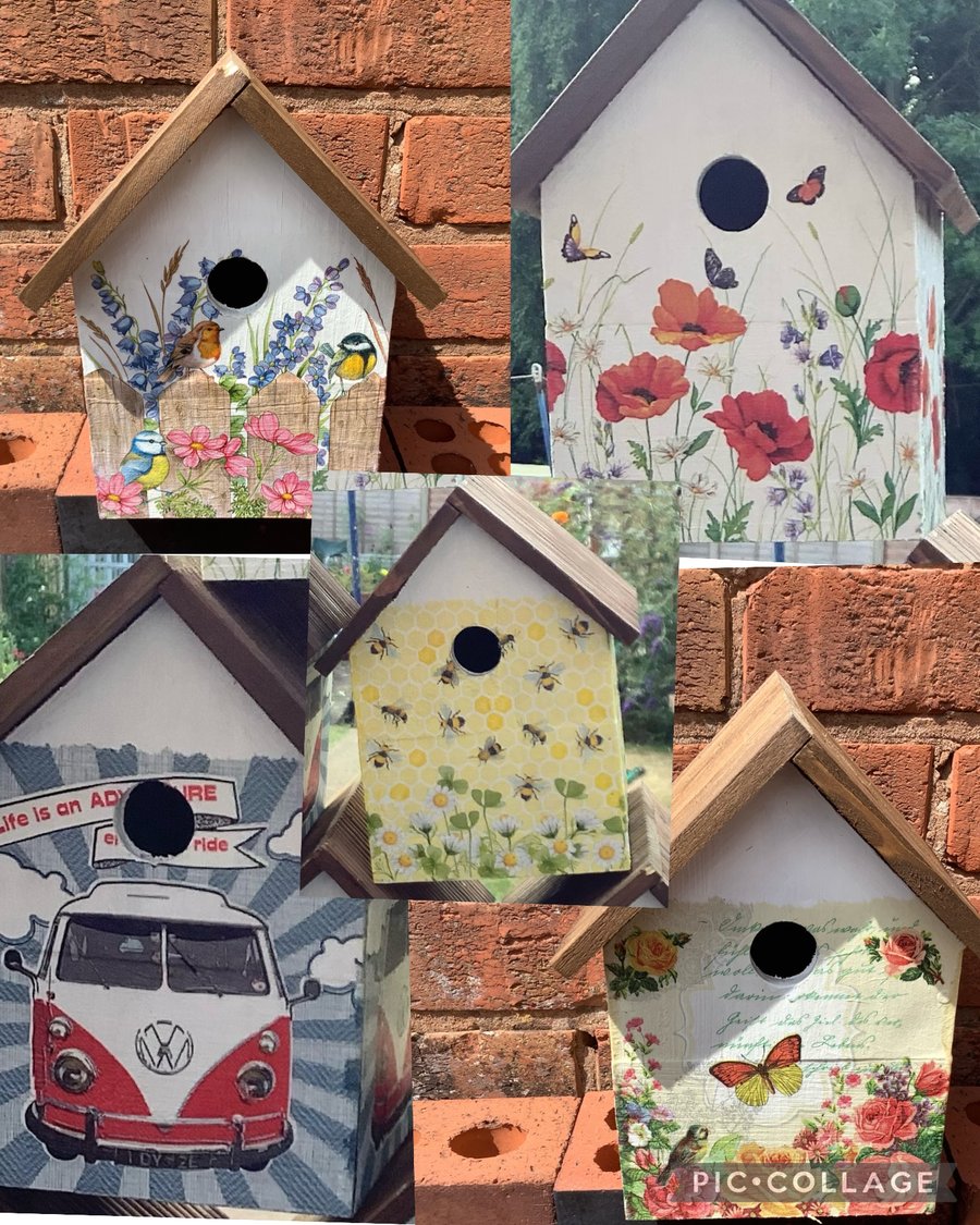 Birdbox nesting box, Decoupaged