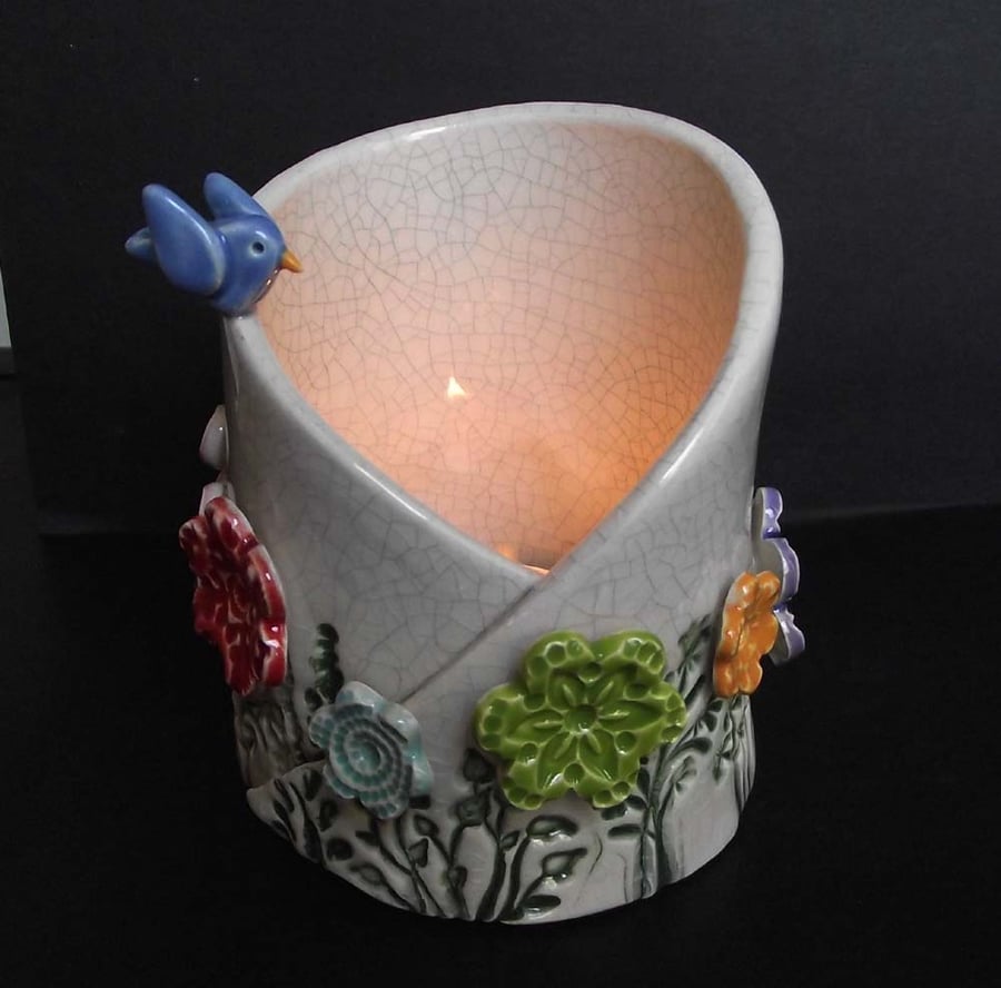 Spring flowers decorative ceramic vessel
