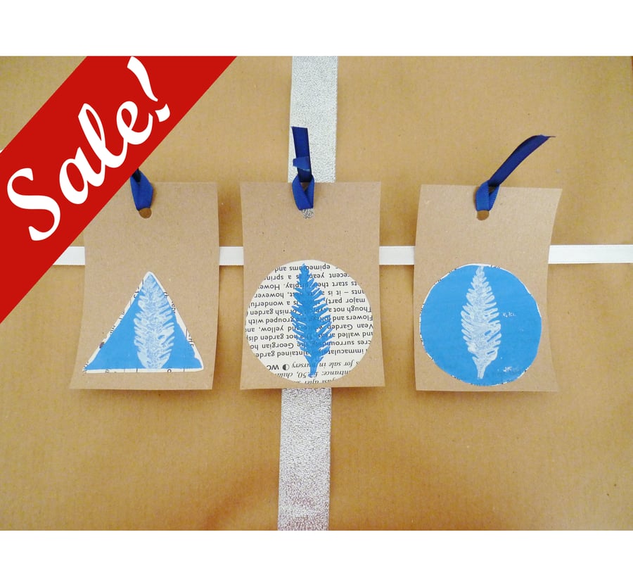 Sale - Free Postage - Blue Feather Stamped Gift Tags