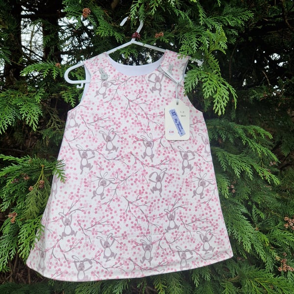 Age: 1-2yr Pink Bunnies on branches cotton dress. 