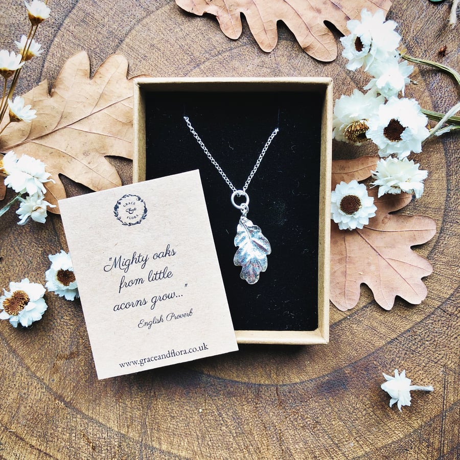 Sterling Silver Oak Leaf Necklace - Autumn Gift For Her